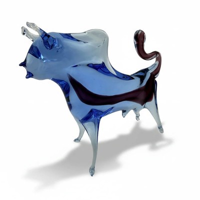 Vintage Art Glass Stier Blau Lila Murano-Stil 1960er/70er Jahre