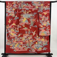 JAPANESE KIMONO FURISODE AKANEIRO 155.5cm 5 ft 1 in PURE SILK B1849