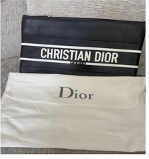 Christian DIOR Vibe Daily Pouch Clutch Bag Navy Blue Leather Authentic