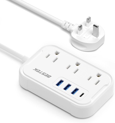 BESTEK US to UK Travel Plug Adapter: Type G Adapter with 3 AC Outlets White 