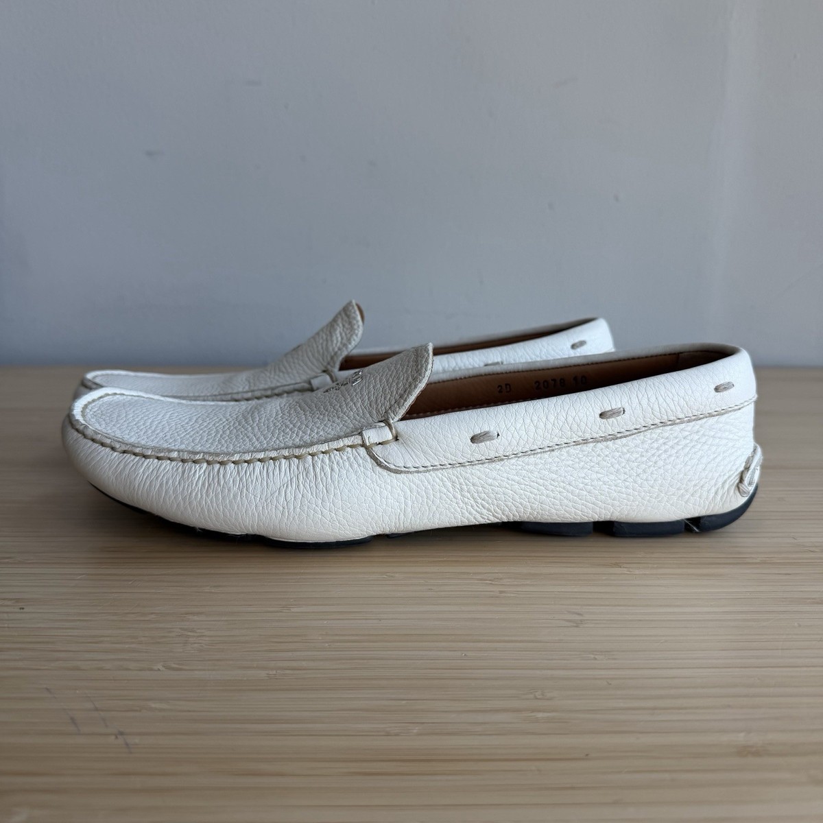 Prada White Embossed Leather Logo Slip On Driving Loafers Men's US