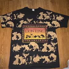 Vintage Disney The Lion King Men's AOP T-Shirt Black Size XL Single Stitch