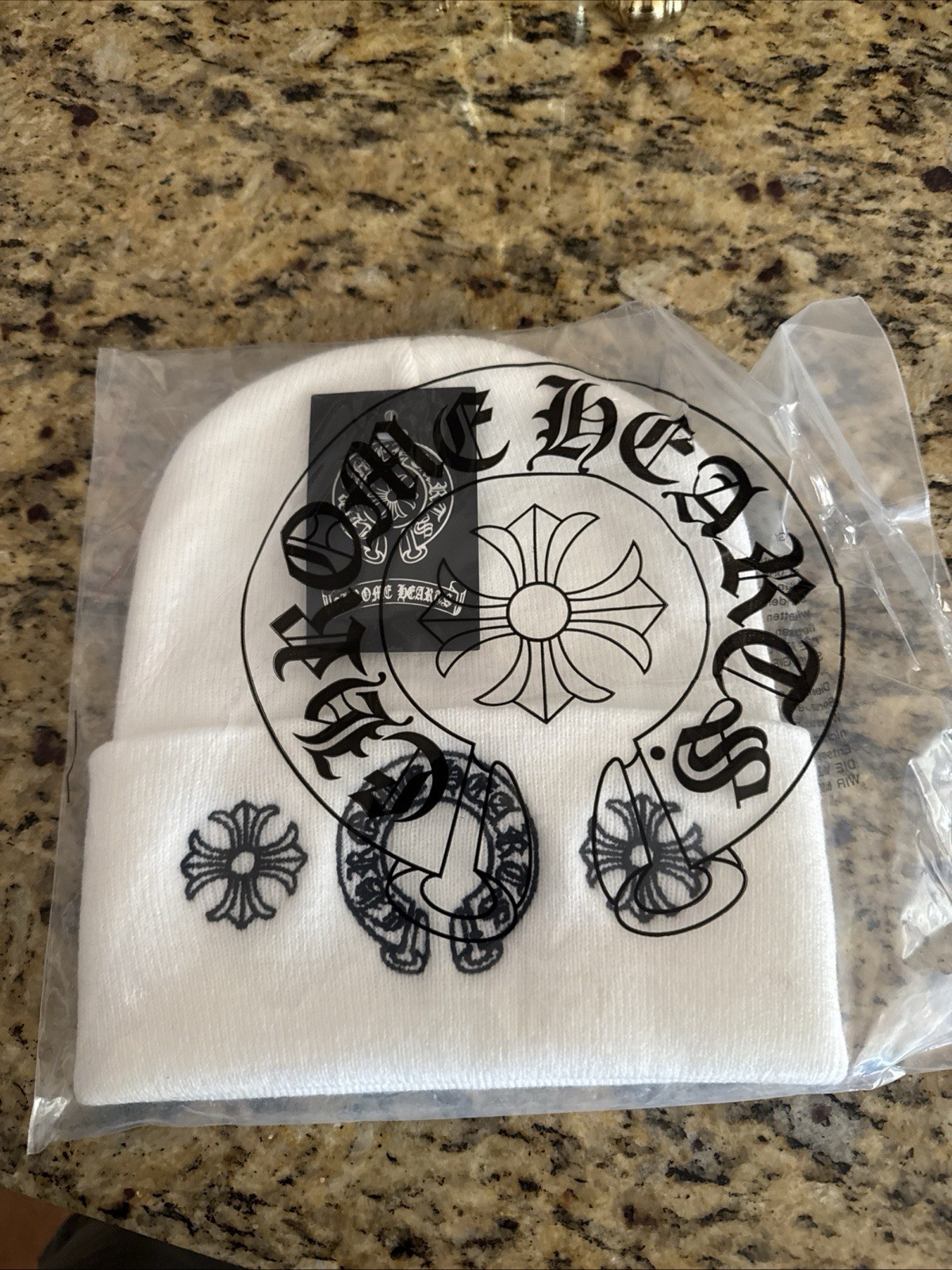 Chrome Hearts White Cotton Knitted Beanie Winter Hat Logo Accent Unisex One Size