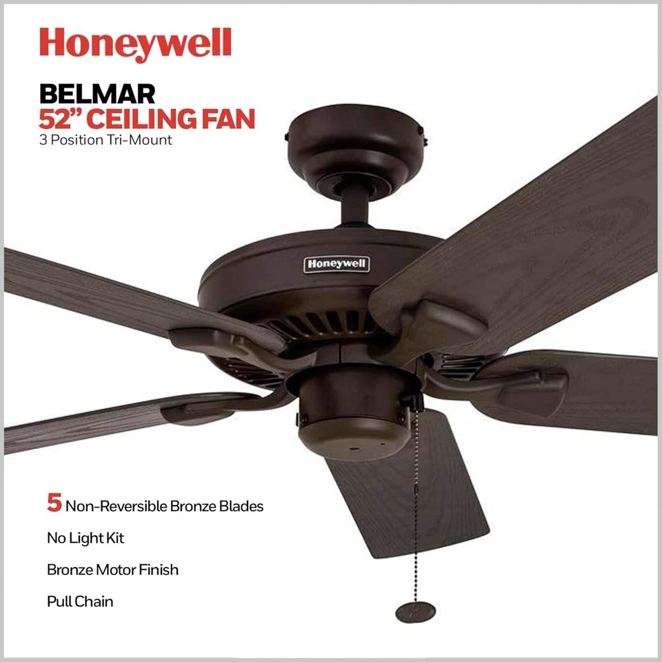 Elegant 52" Bronze Ceiling Fan with Pull Chain - Ideal for Indoor/Outdoor Living - Image 4 of 4
