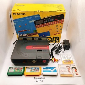 Sharp Twin Famicom Console Black New Belt AN-500B Box Bundle Games Japan Tested