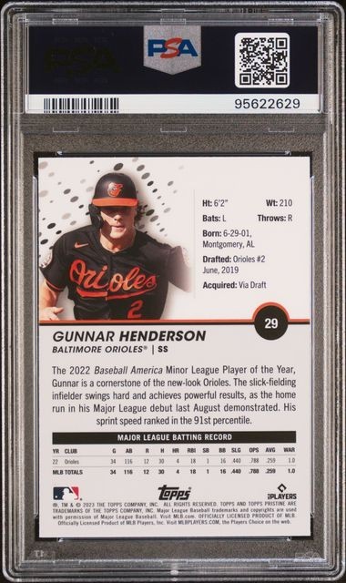 PSA 10 2023 Topps Pristine Rookie #29 - Gunnar Henderson - Orioles RC! view 2