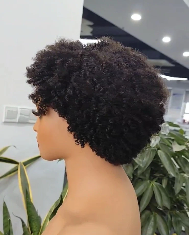Brazilian Human Hair Afro Kinky Curly Short Bang Wig 18inches - Image 4 of 4
