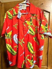 VTG 70's Hawaiian Shirt Mens Red Size Medium With Tropical Birds