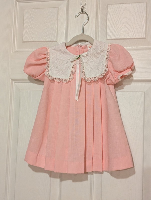 Vintage Good Lad 3T Pink Dress White Lace Bib Collar Puff Sleeve Toddler Girls
