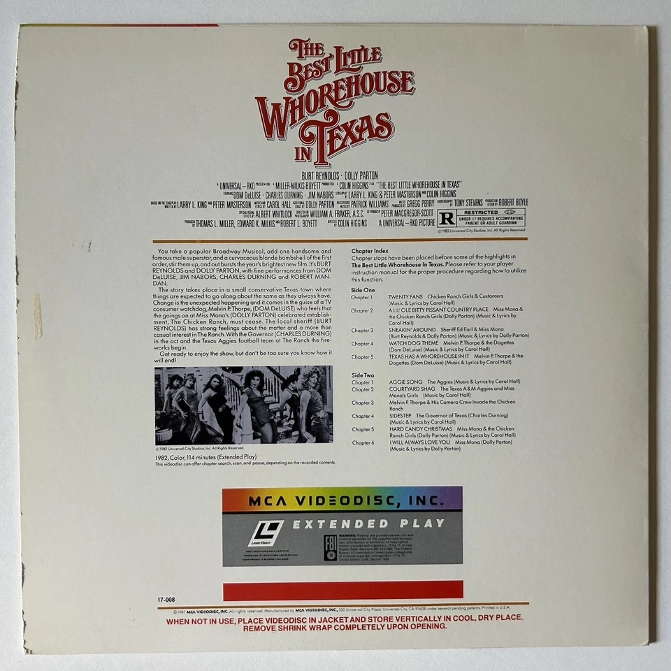 Laserdisc The Best Little Whorehouse in Texas Dolly Parton Burt Reynolds 1981 VG - Image 2 of 3