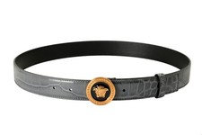 Versace Gray 100 Leather Croc Print Gold Medusa Head Decorated Belt US 40 IT 100