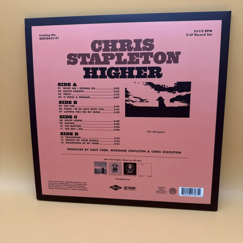 Chris Stapleton Higher Exclusive Opaque Brown 180g Vinyl Record 2xLP Like New - Image 2 of 4