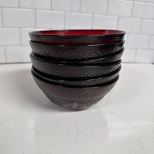 Vtg Cristal d’Arques France “Antique Ruby” Glass Salad Bowls, Set Of 6 5.5”