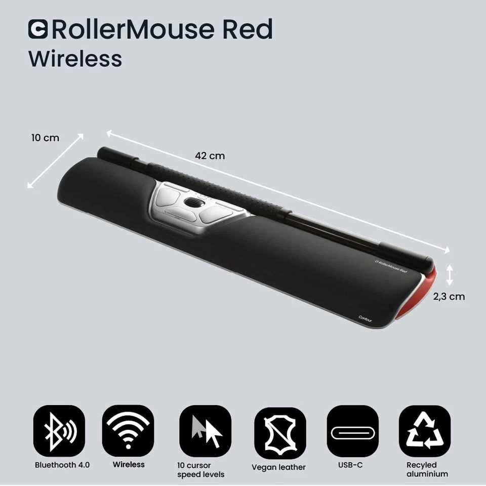 Contour RollerMouse Red, Wireless - ergonomic mouse - wireless- Bluetooth - USB- - Image 2 of 4