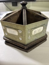 Rae Dunn Rotating Desktop Pen Pencil Organizer Galvanized Steel/Wood