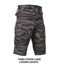 LONG LENGTH Combat Cargo Shorts TIGER STRIPE CAMO 13.5" Inseam BDU Army USMC USN