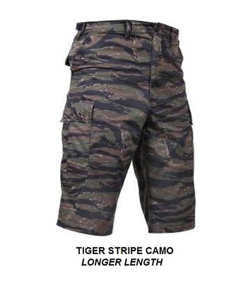LONG LENGTH Combat Cargo Shorts TIGER STRIPE CAMO 13.5