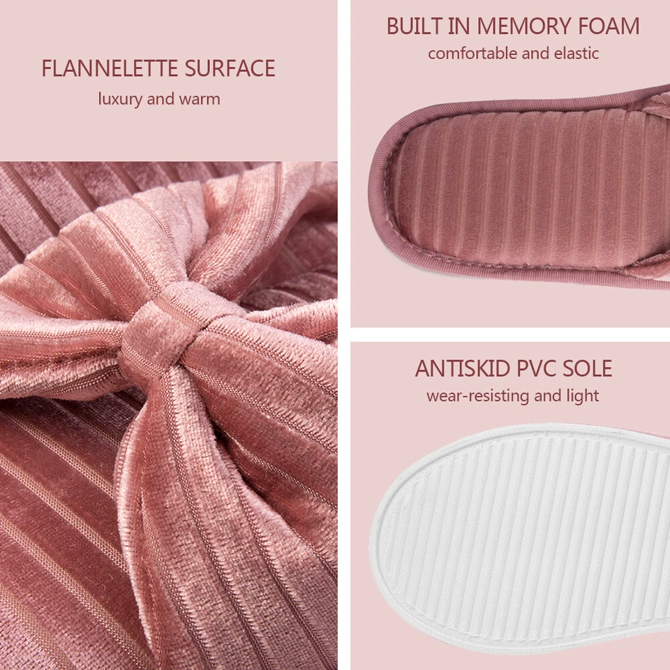 Aerusi Pink Velet Open Toe Slippers Anti Slip Cozy Indoor Flip Flops Women Shoes - Image 4 of 4