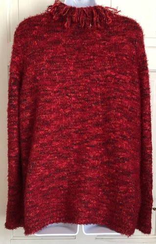 C.L.O.T.H.E.S. Ladies Red Fringed Cardigan Sweater Metallic Size XL / 14-16 - Picture 3 of 4