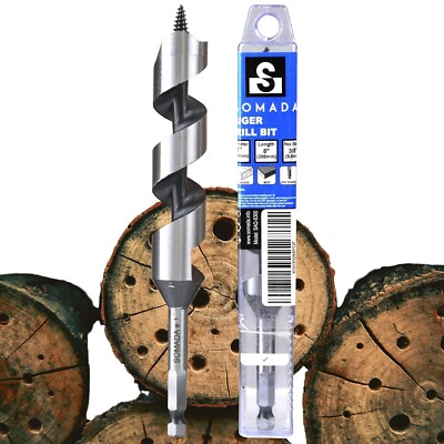 SOMADA 1-Inch x 8-Inch Auger Drill Bit for Wood, Hex Shank 3/8-Inch One Piece