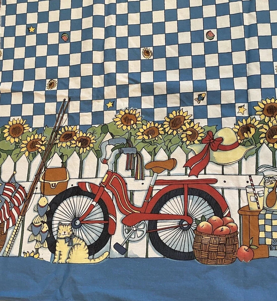 Vtg 1994 Fabric Traditions Susan Winget Fabric Blue Check Sunflowers 3 Pieces - Image 2 of 4