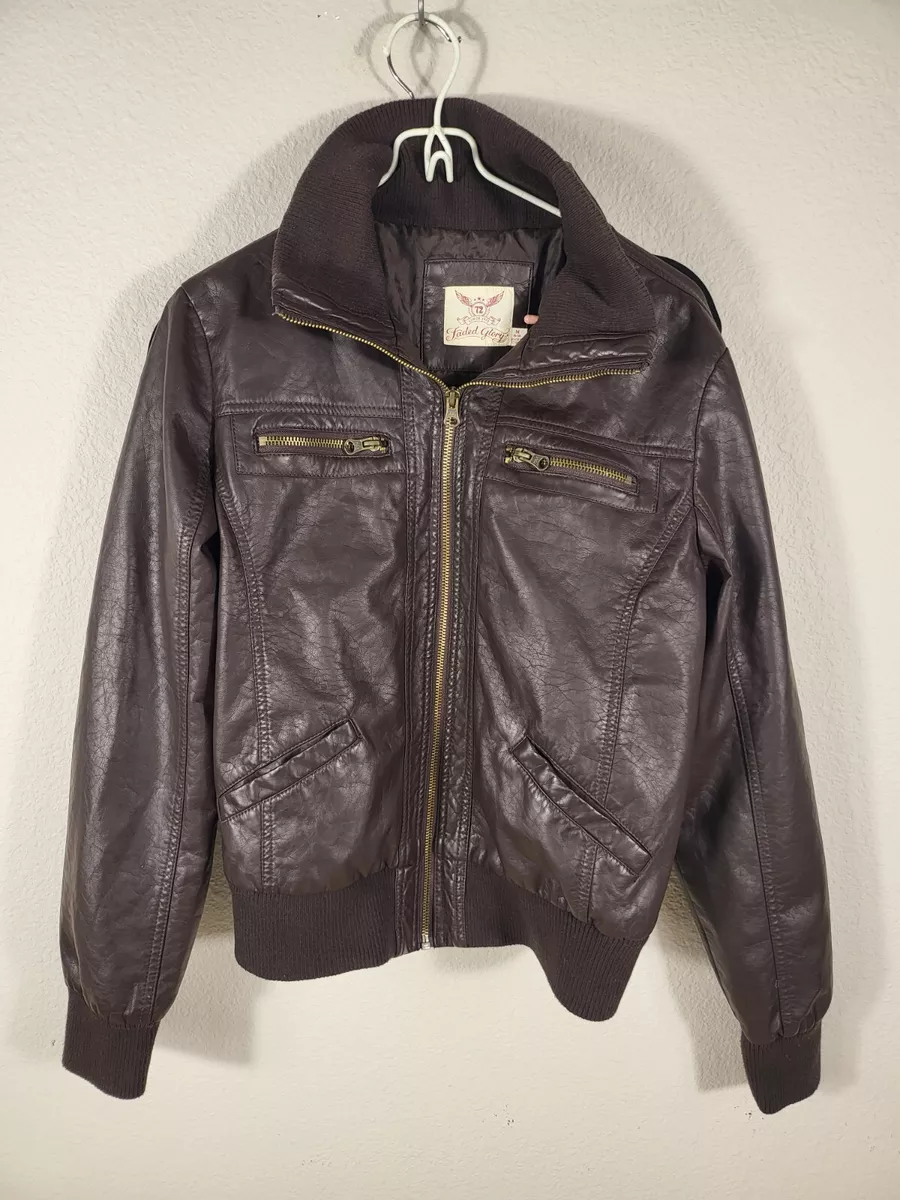 Faded Glory Women s Brown Faux Leather Jacket eBay