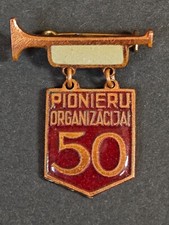 1970s SOVIET Brass Pin Badge 50 Years of the Latvian Pioneer Organization #1989