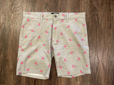 RAW YARN INDUSTRIES Mens 34  Gray Flamingo Bermuda Golf Shorts Stretch Twill