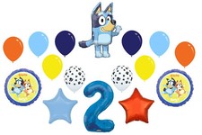 Bluey 2do Cumpleaños Fiesta Bingo Tacón Azul Perro Cachorro 16 Piezas Mylar Globos Set