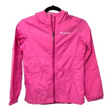 NEW Columbia GIrl's Solid Pink Full Zip Hooded Long Sleeve Windbreaker Jacket M