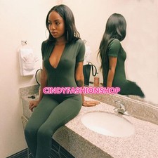 NEW Women Short Sleeve V Neck Playsuit Bodycon Clubwear Party Jumpsuit Romper