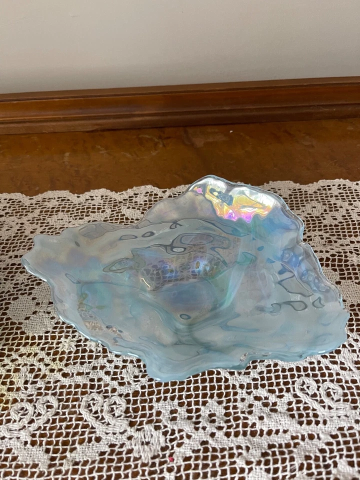 Plato decorativo de vidrio artístico concha de ostra nacarada/iridiscente. Juego de 4 Foto 4 de 4