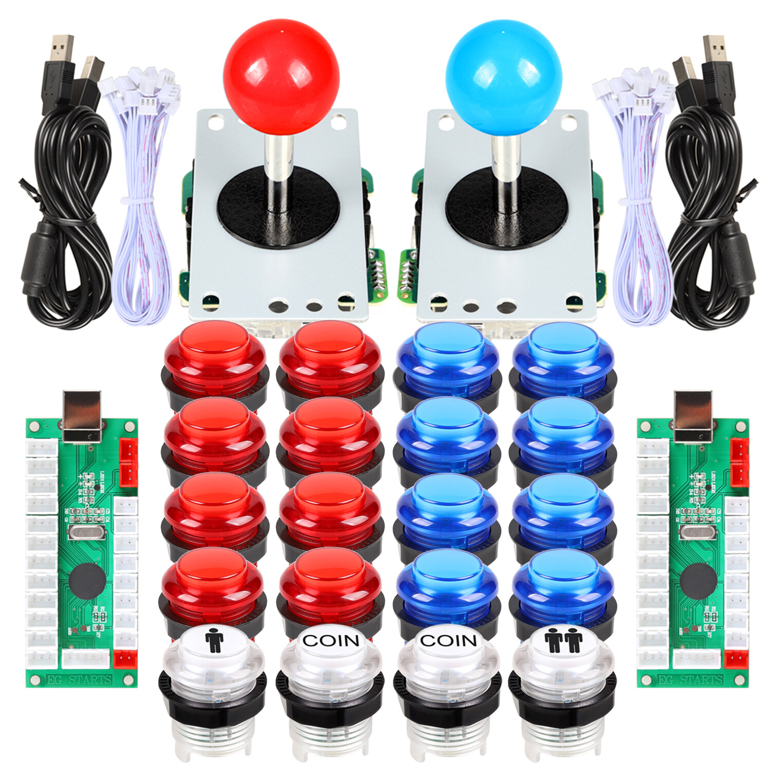 Arcade DIY Parts USB Controllers Kit 2 Joystick + 20 LED Illuminated button  MAME 710525507808 | eBay