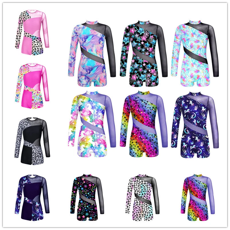 Kid Girls Gymnastics One-piece Leotard Biketard Mesh Athletic Jumpsuit Dancewear - Image 2 of 4