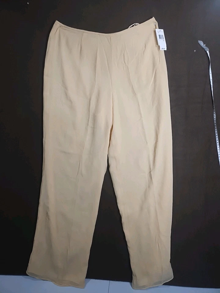  Pantalones para mujer DUE PER DUE 100 % seda pierna ancha cordón amarillo talla 12 