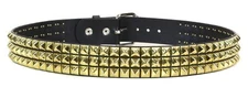 Brass Three Row Studded Punk Belt Genuine Leather Goth Thrash Sid Vicious Style