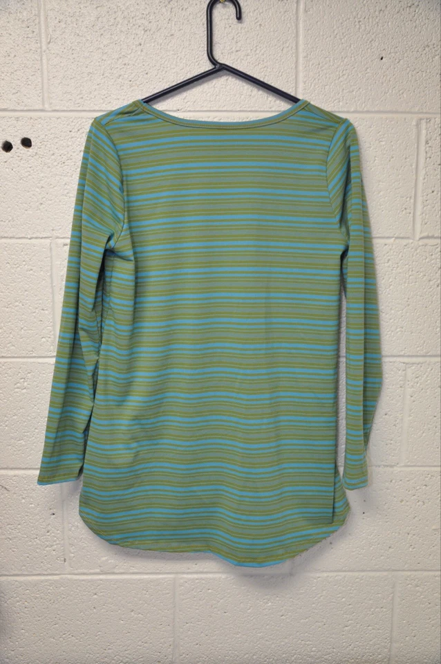 LuLaRoe Womens Shirt Size M Medium Green Blue Striped Scoop Neck Stretch Top B7 - Изображение 2 из 3