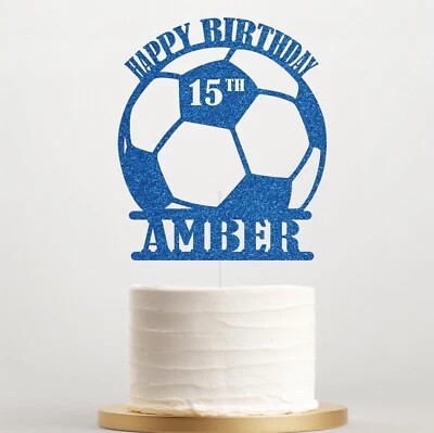 Personalised Football Birthday Party Cake Topper, Glitter, Men & Boys Sports
