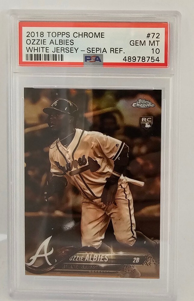 2018 Topps Chrome Sepia Ref Ozzie Albies White Jersey RC Rookie #72 PSA 10