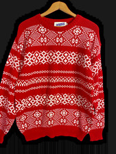 Vintage Puritan Sweater Size M Nordic Fair Isle All Over Red White Print Ski