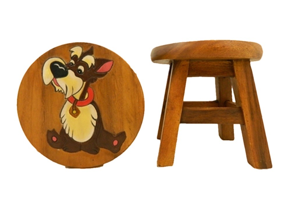 Childs Childrens Wooden Stool - Dog Step Stool