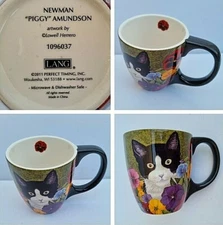 Newman 'Piggy' Amundson Cat + Pansies 250ml Round Mug by Lovell Herrero