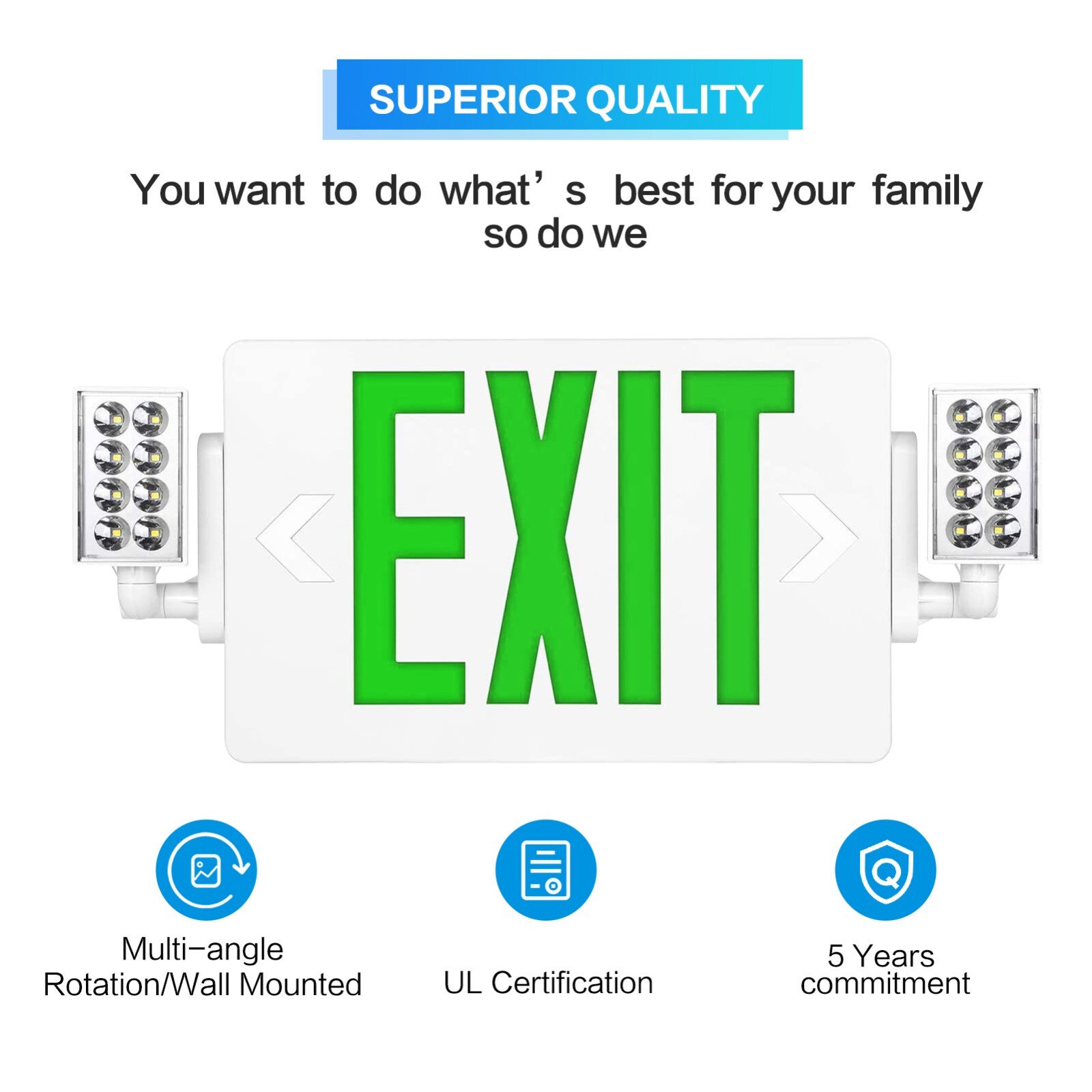 UL Listed 6 Pack Led Green Exit Signs with Battery Backup Combo Exit Lights.