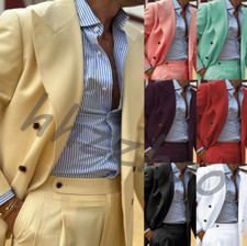 Light Yellow Men's Suits Leisure Peak Lapel Double-Breasted Wedding Tuxedo 2 Pcs