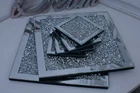 Set of 8 Coasters & Placemat Crushed Crystal Sparkle Diamond Glitter Mirrored