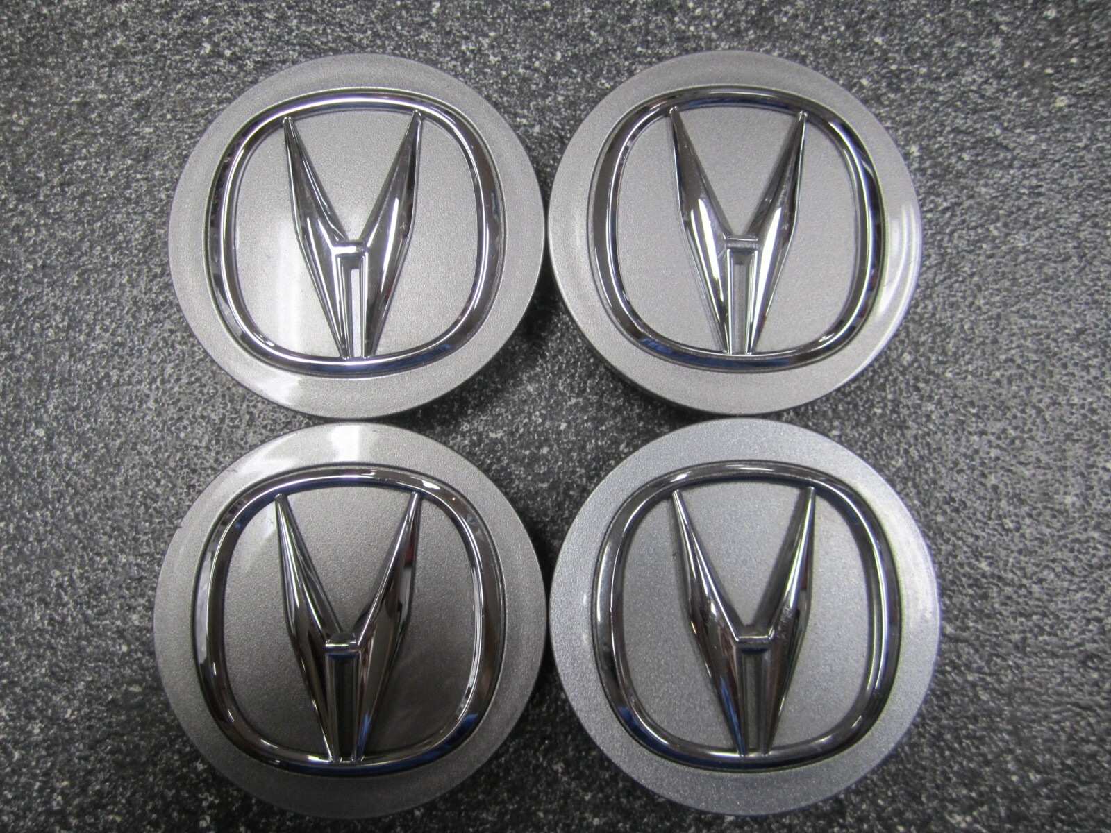 Set (4) OEM Acura Center Caps Charcoal & Chrome 44742 69mm 2.75" 53mm