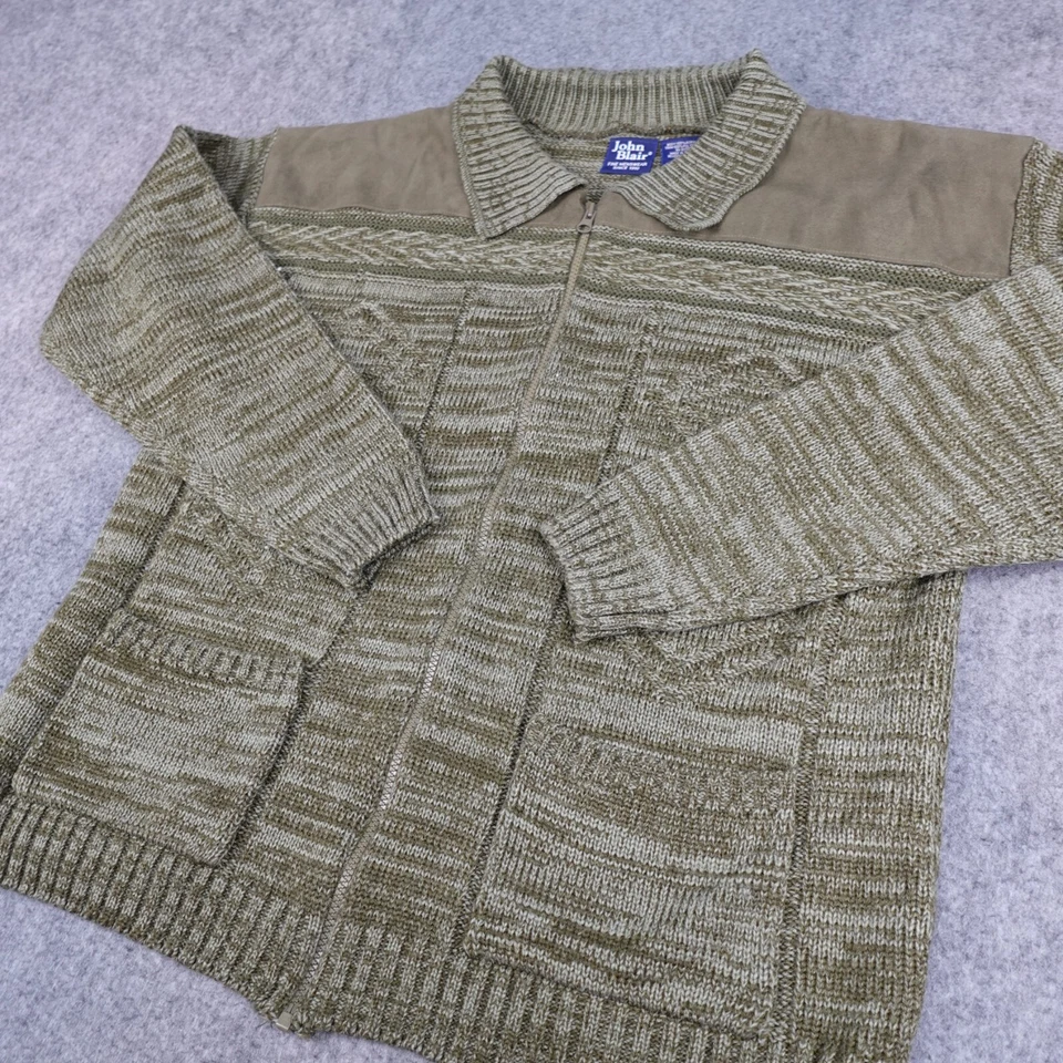 Suéter Vintage Para Hombre XL Verde Cárdigan Cremallera Completa Combate Militar John Blair Años 90 Foto 2 de 4
