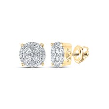 10K Yellow Gold Womens Round Diamond Cluster Earrings 1/2 Cttw