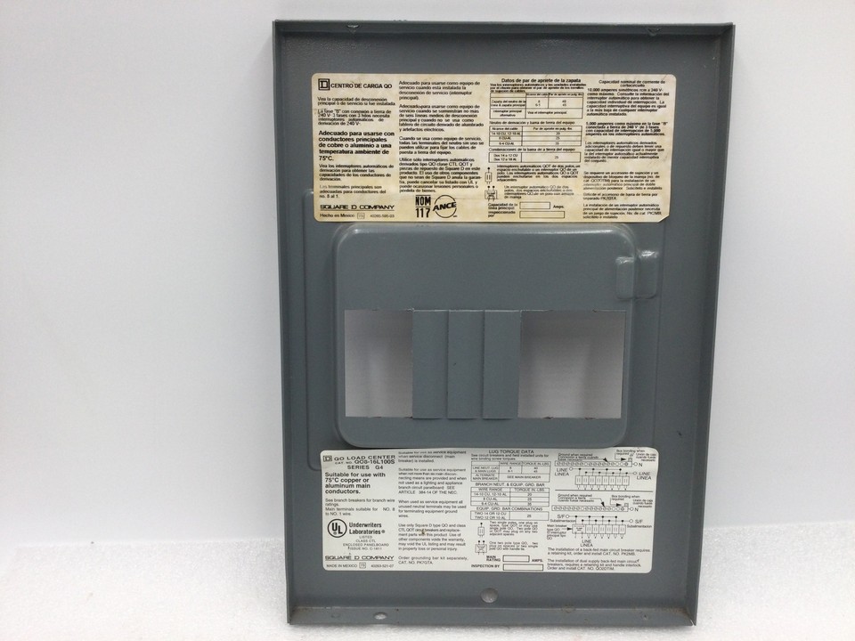 Square D QO816L100S QO Load Center 100 Amp 240V Series G4 Type 1