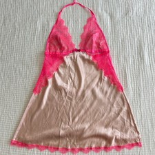 Victoria's Secret Lingerie Womens Medium Pink Lace Halter Satin Flirty M